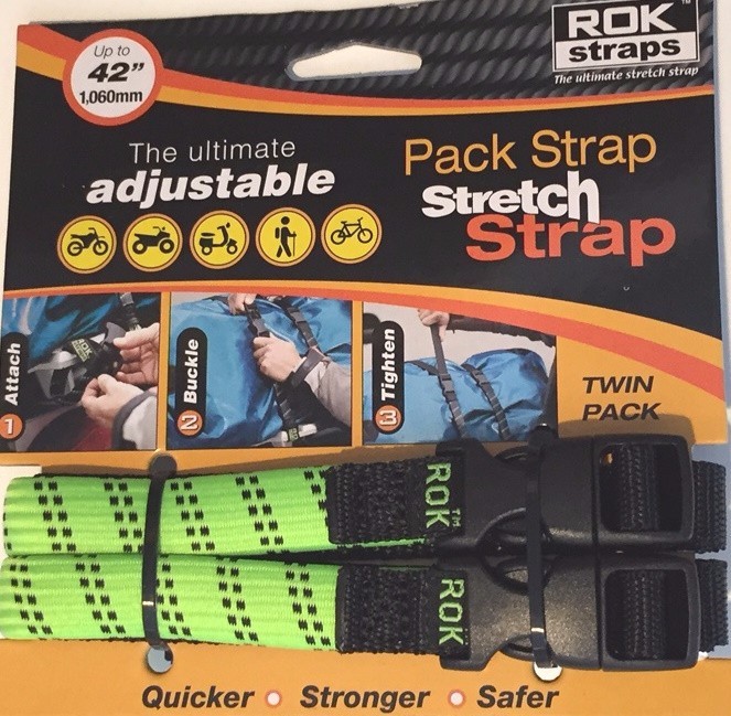 ROK Straps Motorcycle Luggage Tie Down Adjustable Straps 12"-42" x 5/8" Grn/Blk