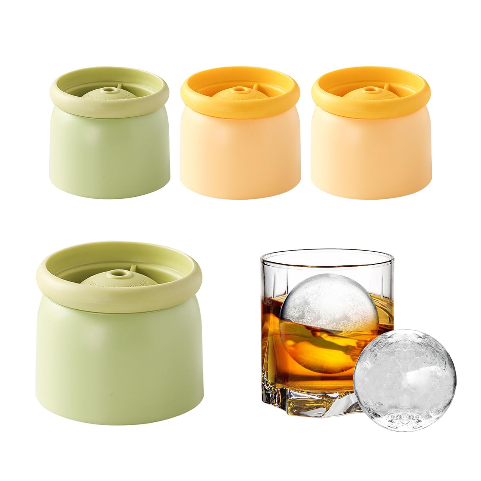 4 Pack Round Ice Cube Molds 2.4 Inch Green Yellow Sphere Set