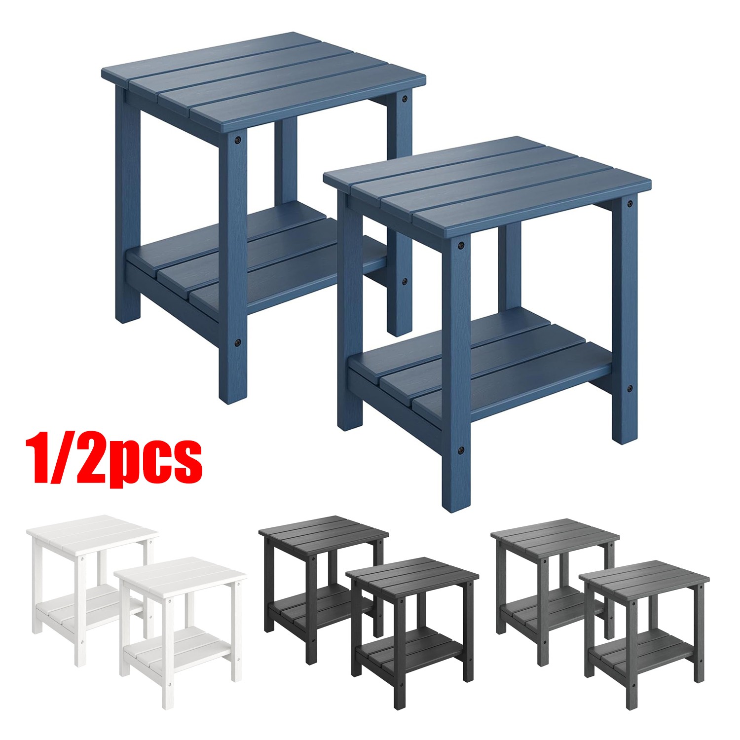 2-Tier Outdoor Side Table Patio End Table Storage 18" HDPE All Weather Resistant