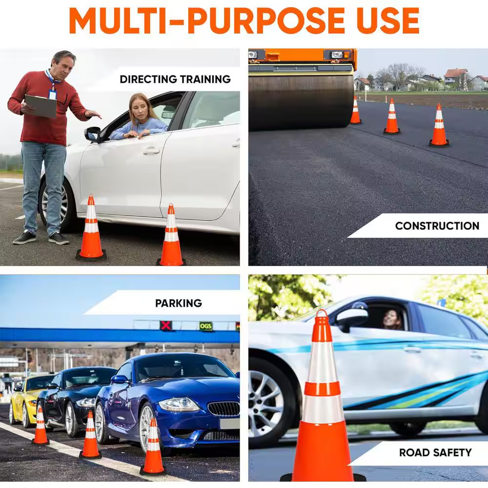Pyle 28 In. PVC Traffic Cones, 10-Pack, High-Visibility Orange, Durable, Stackab