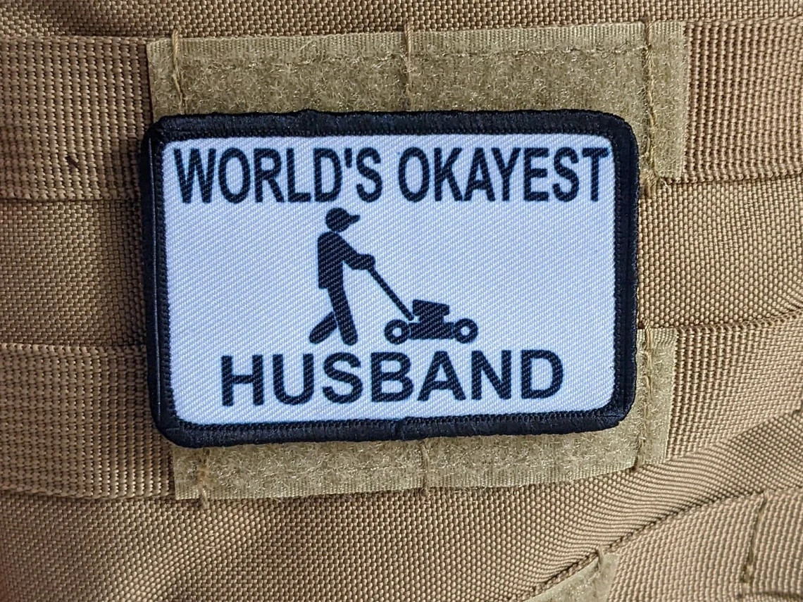 World's okayest husband meme patch  2"x3" hook & loop backing mower