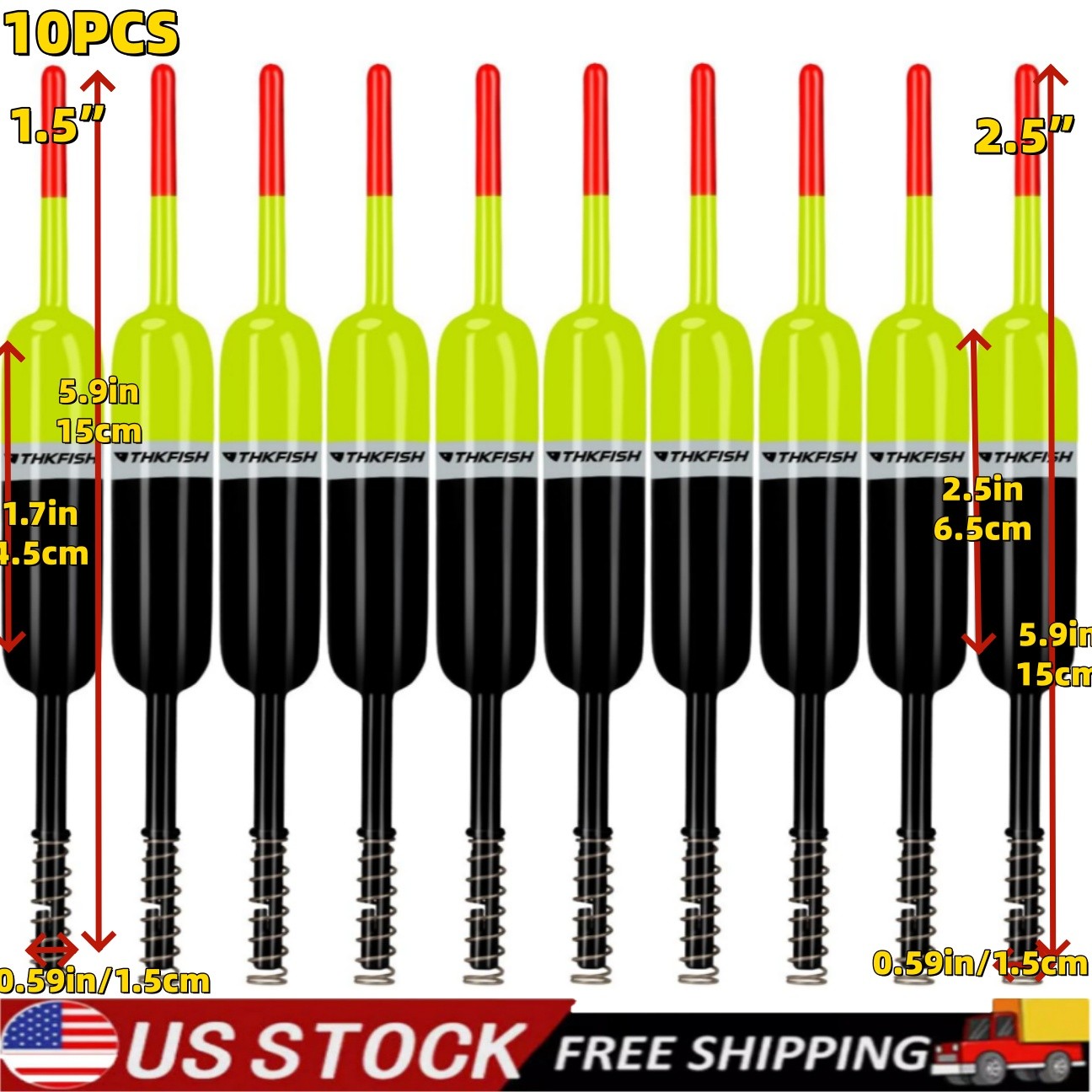 10PCS Classic Float Fishing Bobber with Buoyant Balsa Wood Body, Fishing Gear US