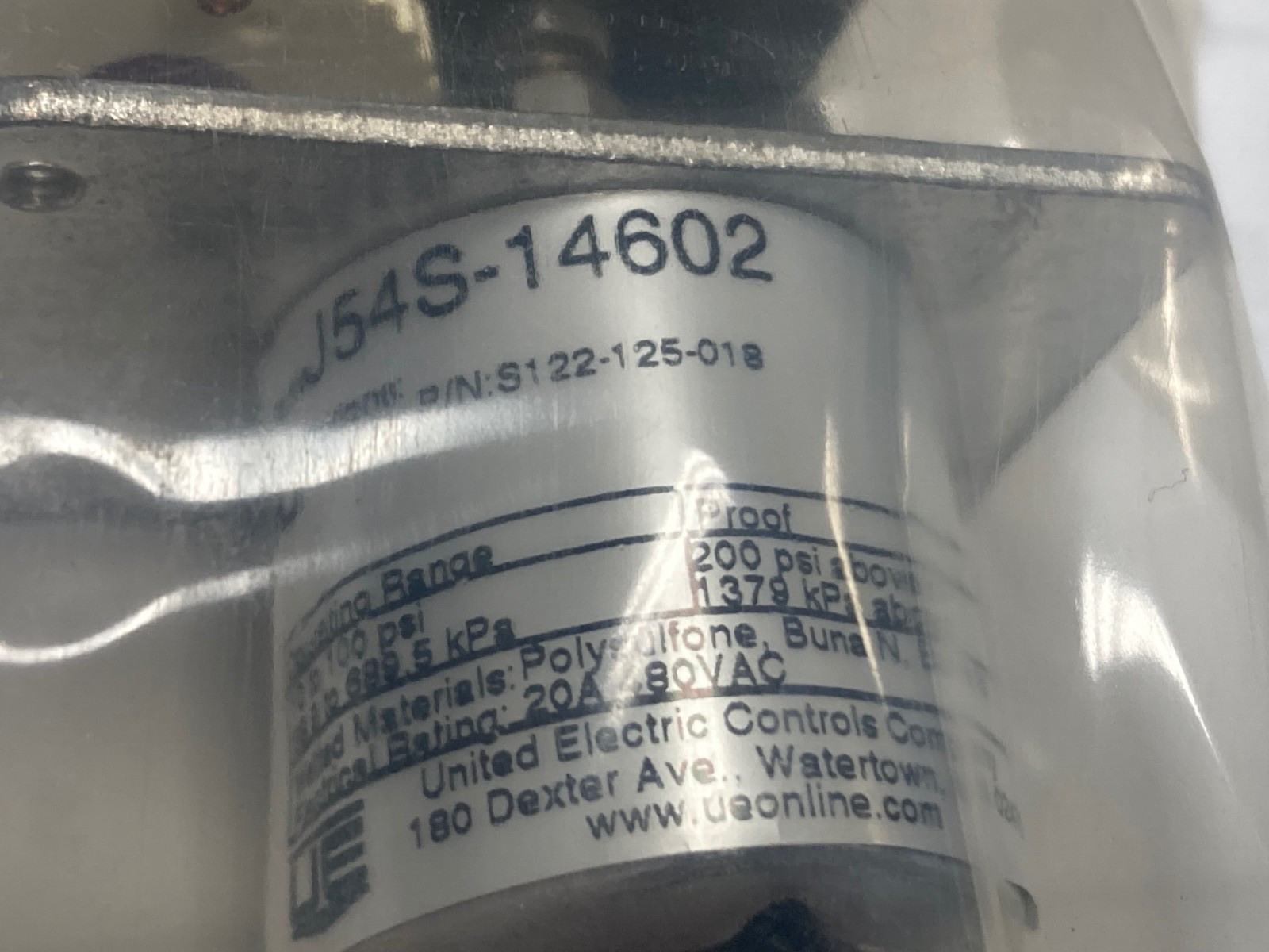 United Electric J54S-14602, Pressure Switch 20A, 480VAC