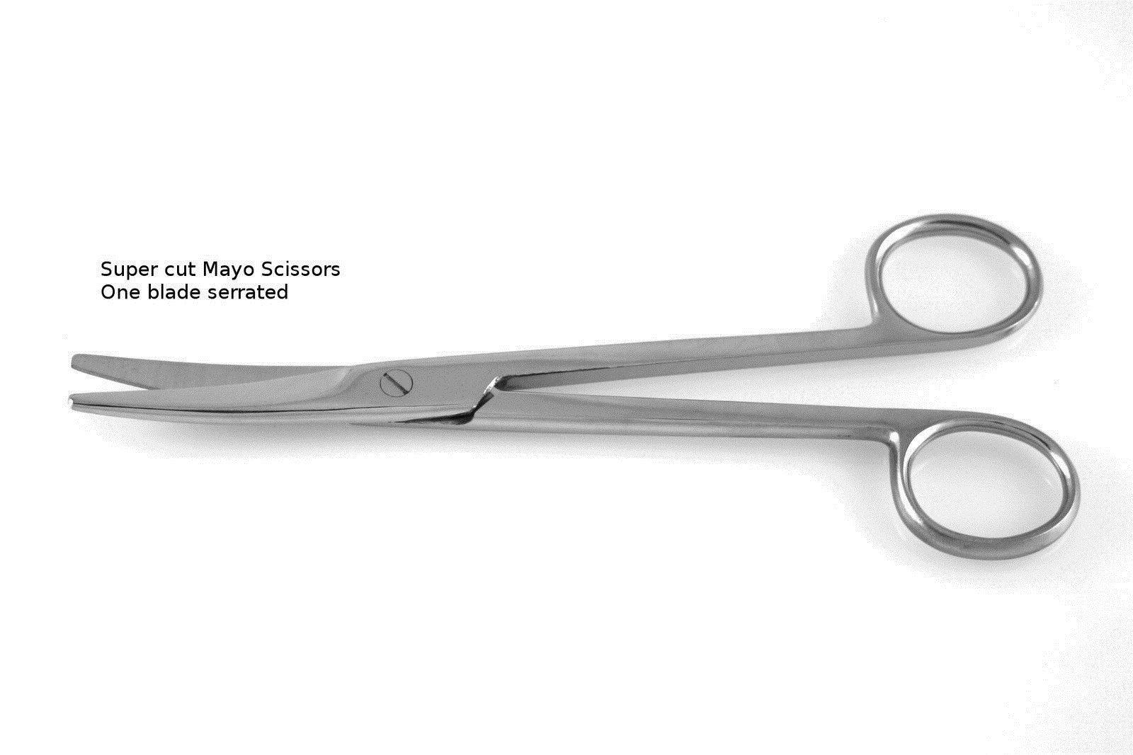 Super Cut Mayo Scissors 6.75" Curved One Blade Serrated NEW Surgical Instruments