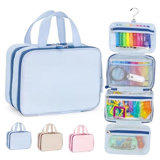 Kids Travel Organizer – Multi-Compartment, Water-Resistant Hanging Small Blue