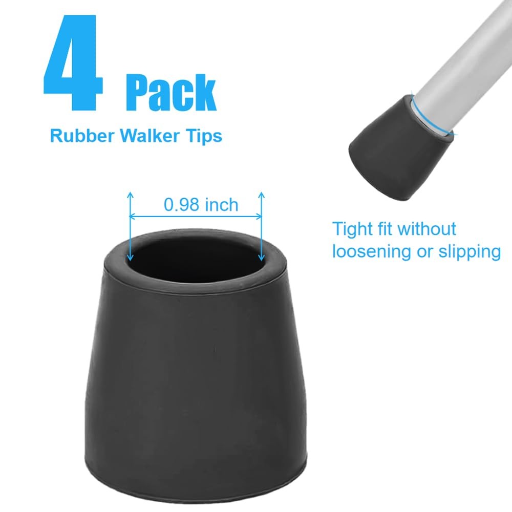 OBTANIM 4 Pack 1 Inch Replacement Rubber Cane Tips for 1 (4 Pack), Black