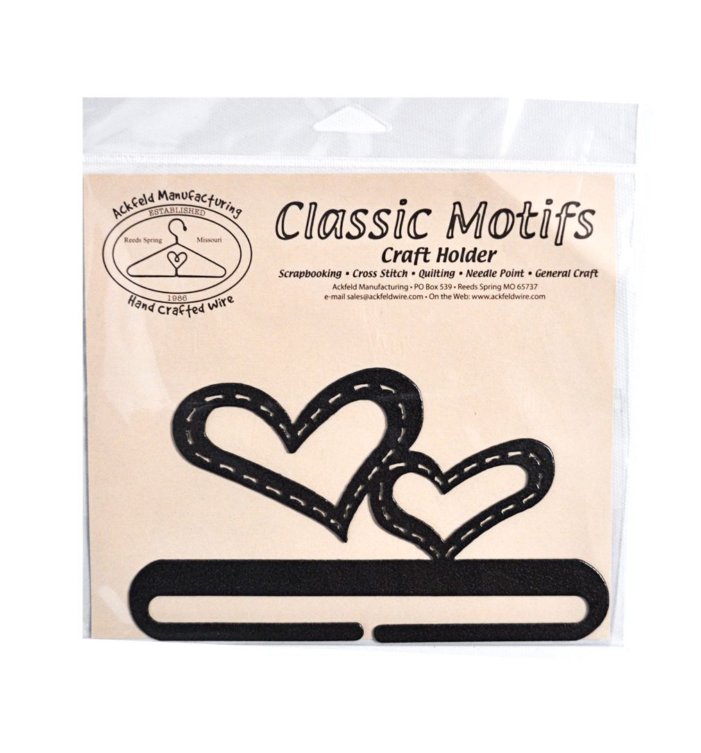 Classic Motifs Stitched Hearts 6 Inch Charcoal Split Bottom Craft Holder