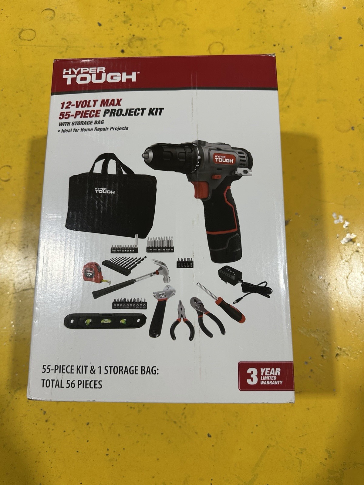 Hyper Tough 12v Max Lithium-Ion Cordless Drill 3/8" Keyless 56-Piece Project Kit