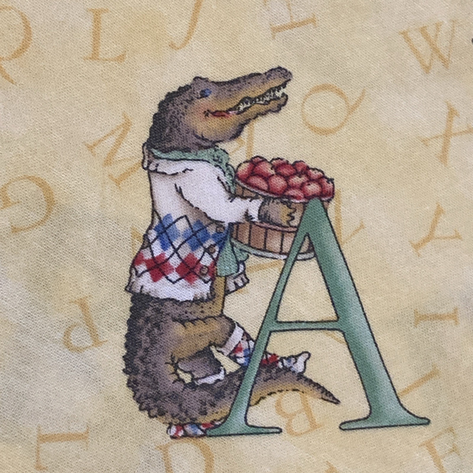 Two Anthropomorphic Animal & ABCs Pillowcases Yellow With Red Check & Stars Trim