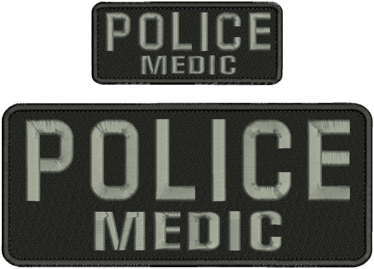 Collectible Embroidery Patch Police Medic 4X10 AND 2X5 Gray On Black