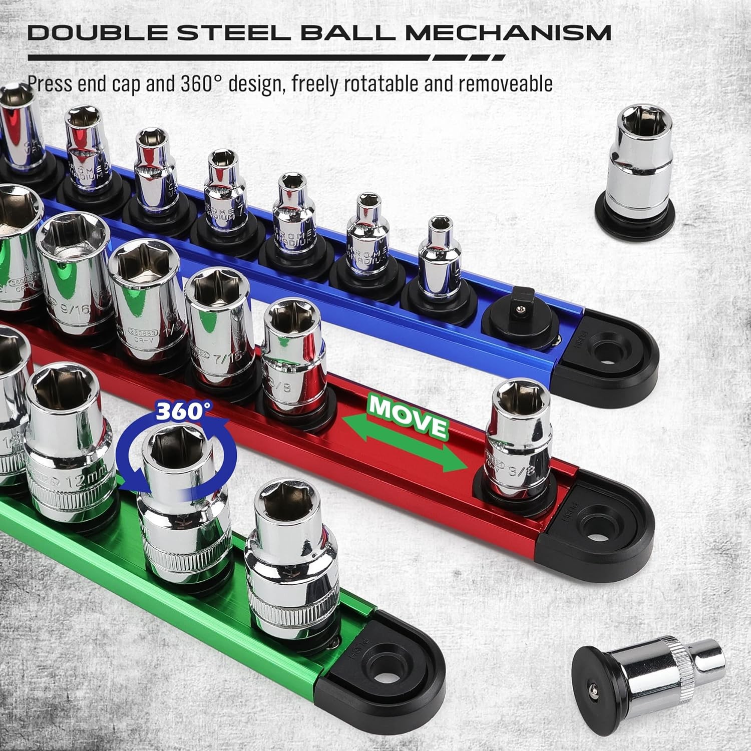9-Piece Magnetic Socket Holder Organizer Set 1/4, 3/8, 1/2 Socket Trays for Gar