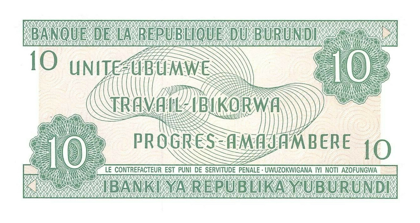 Burundi  10  Francs  01.10.1991  Series  AN  Uncirculated Banknote RR