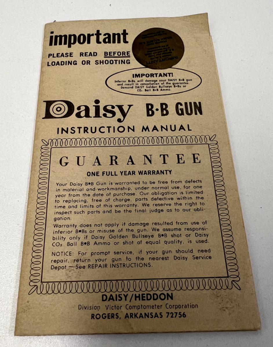 Vintage Daisy BB Gun Manual