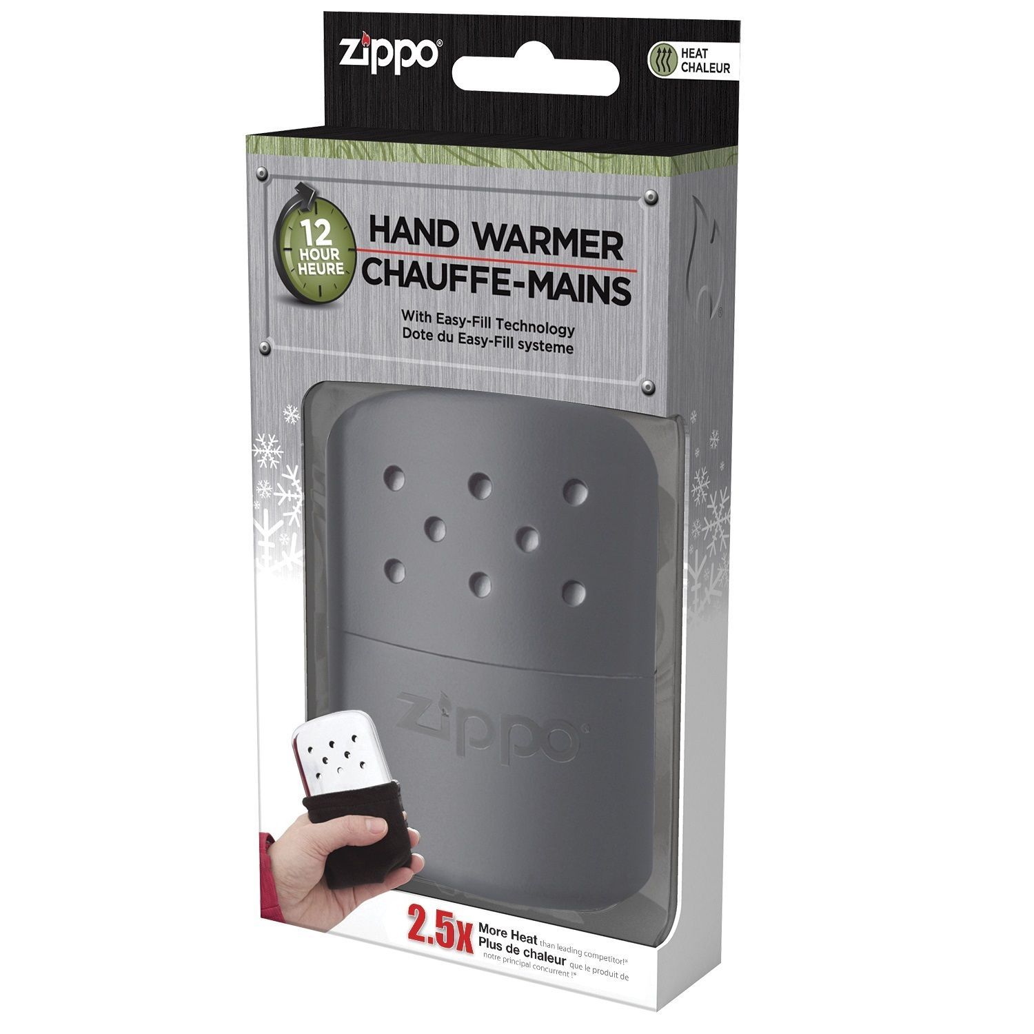 Black Zippo Refillable Deluxe Hand Warmer with Fill Cup & Warming Bag