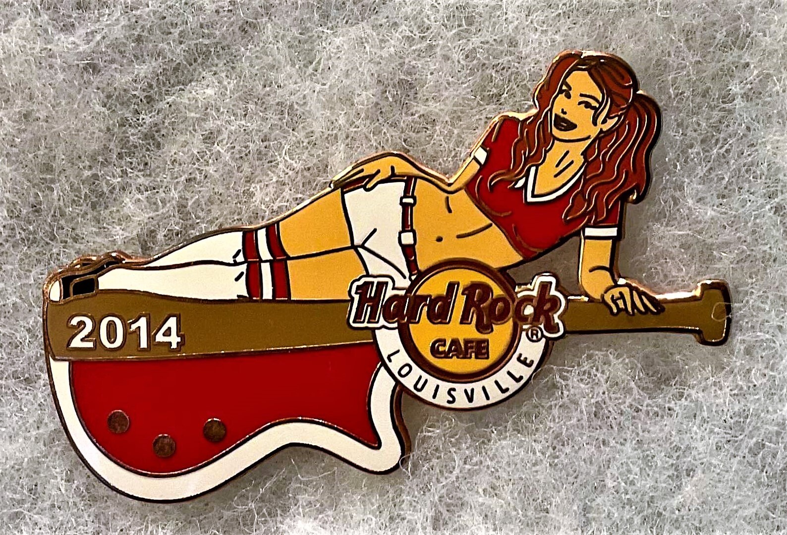 HARD ROCK CAFE LOUISVILLE SEXY REDHEAD GIRL ON BASEBALL BAT GUITAR PIN # 78375