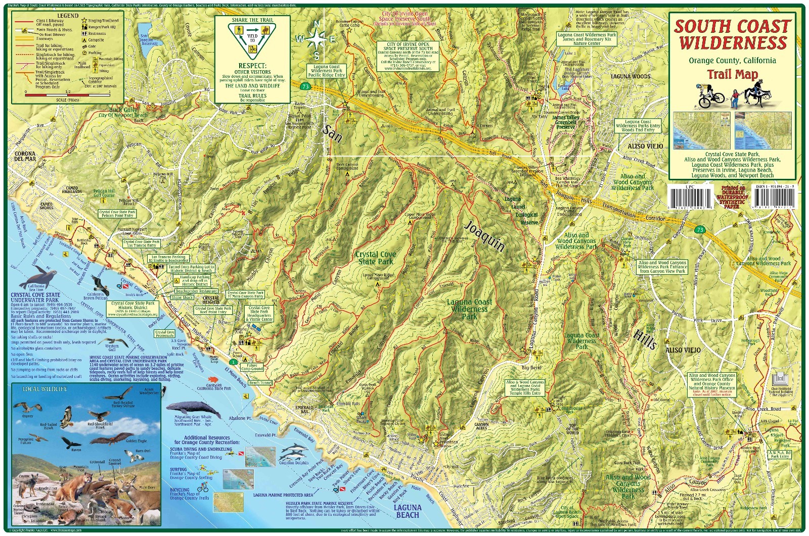 South Coast Wilderness Trail Guide Orange County Laminated Map Poster