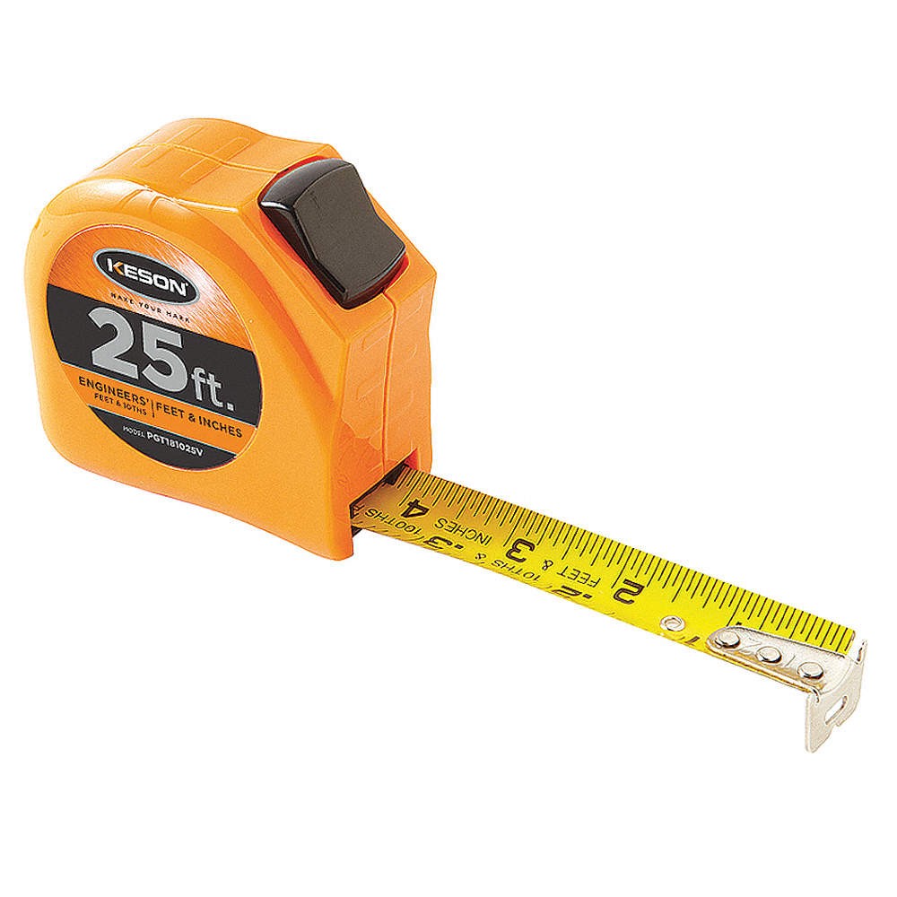 KESON PGT181025V Tape Measure,1 In x 25 ft,Orange,In/Ft 22N885