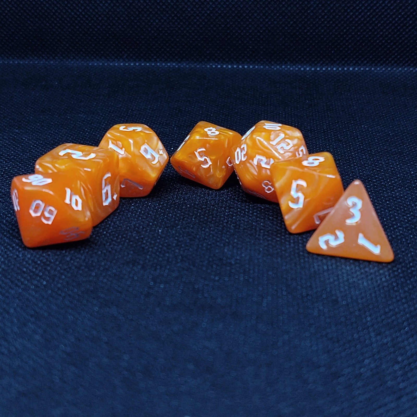 Inferno Orange Swirl D&D Dice Set - 7pc Polyhedral RPG Dice