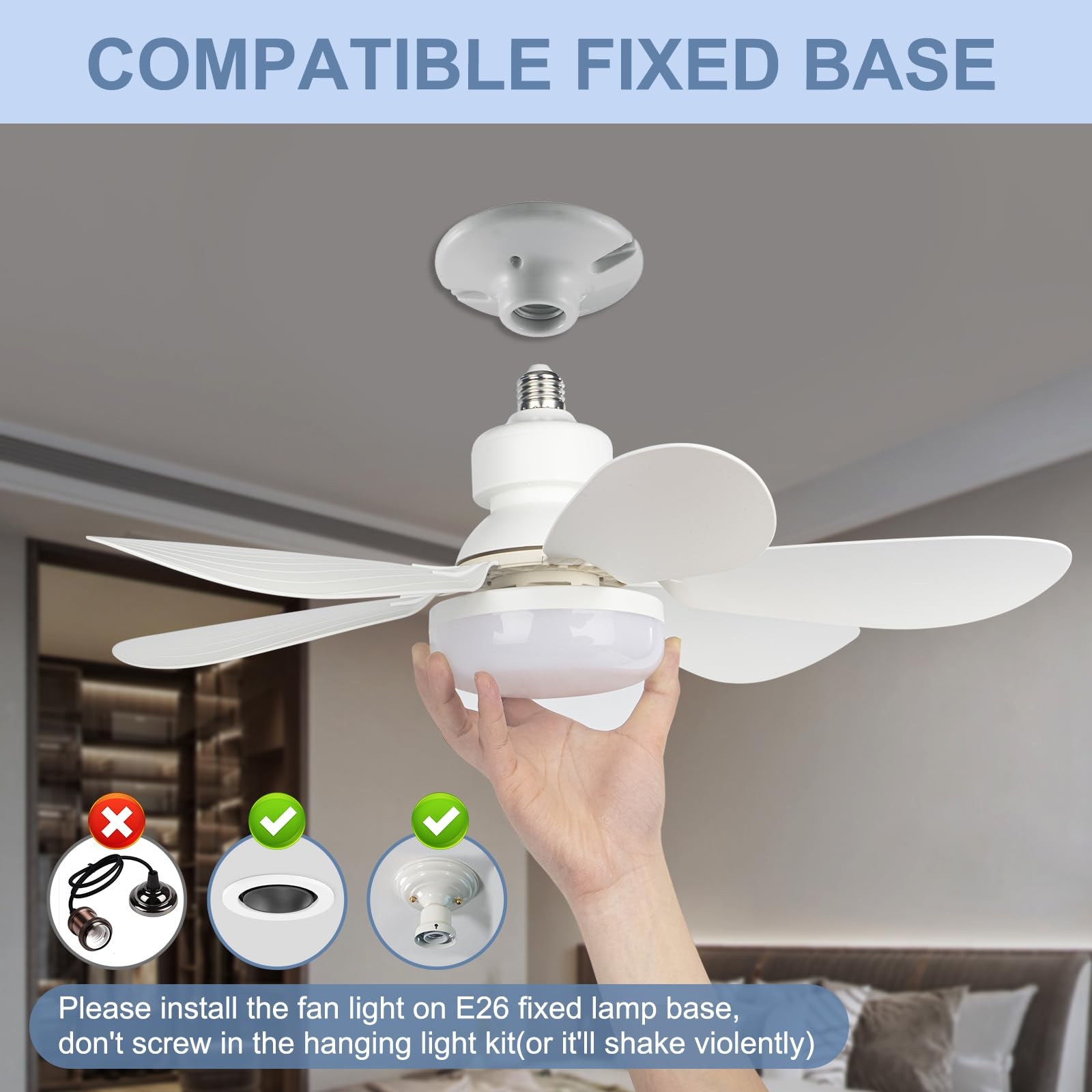 20.5 Inch Light Bulb Fan with Remote Dimmable Socket Ceiling Fan Light Combo LED