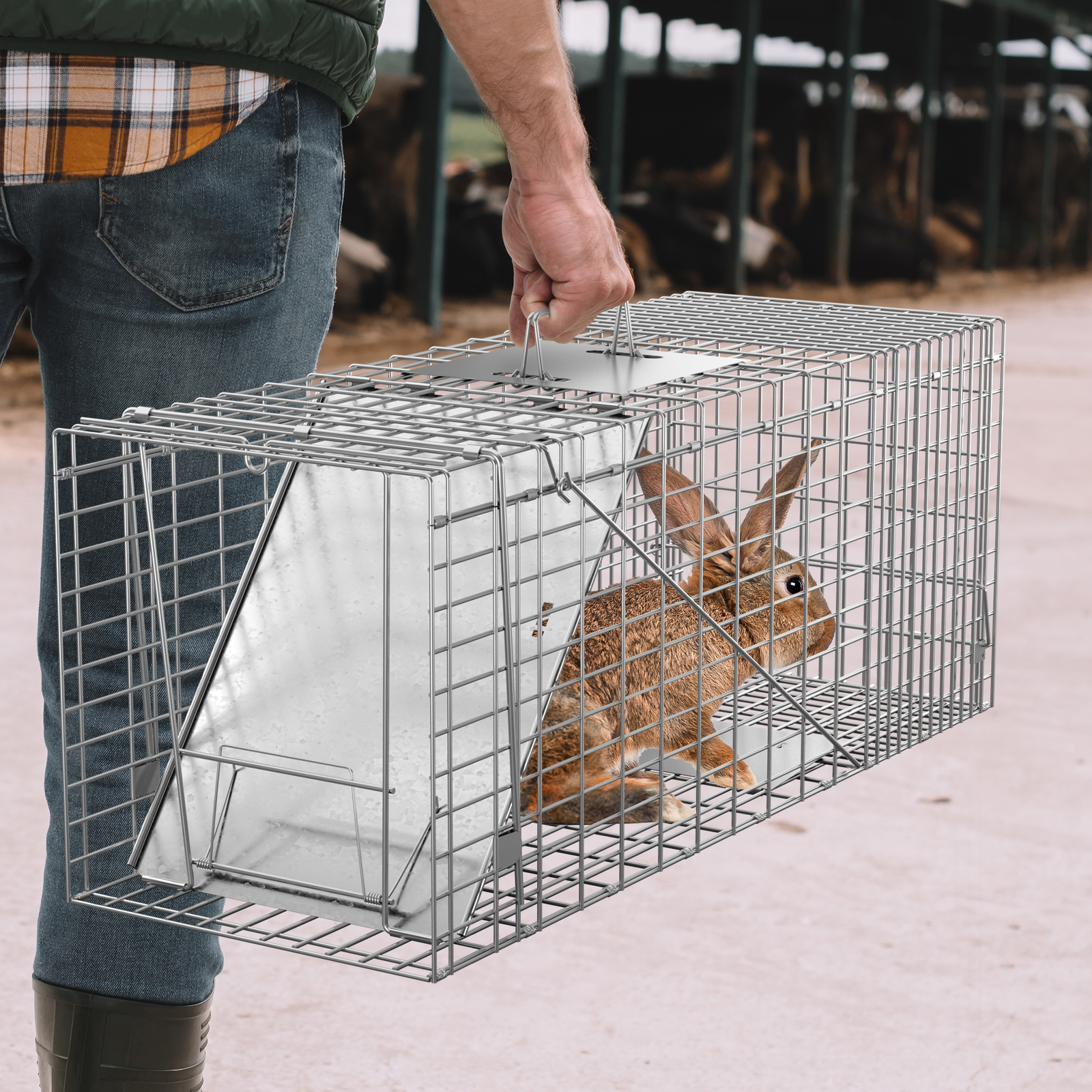 32" Humane Animal Trap Steel Cage for Live Rodent Control Rat Squirrel Raccon