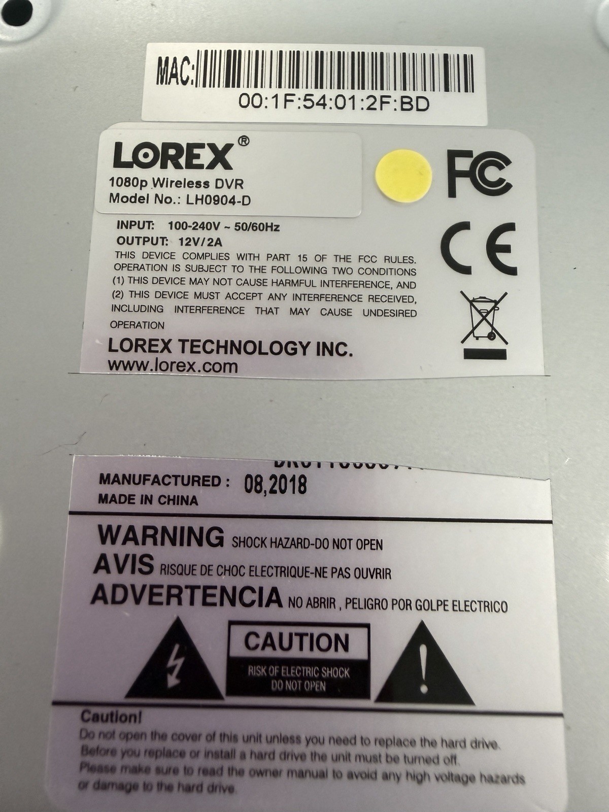 Lorex LH0904-D Wireless DVR HD 1080P
