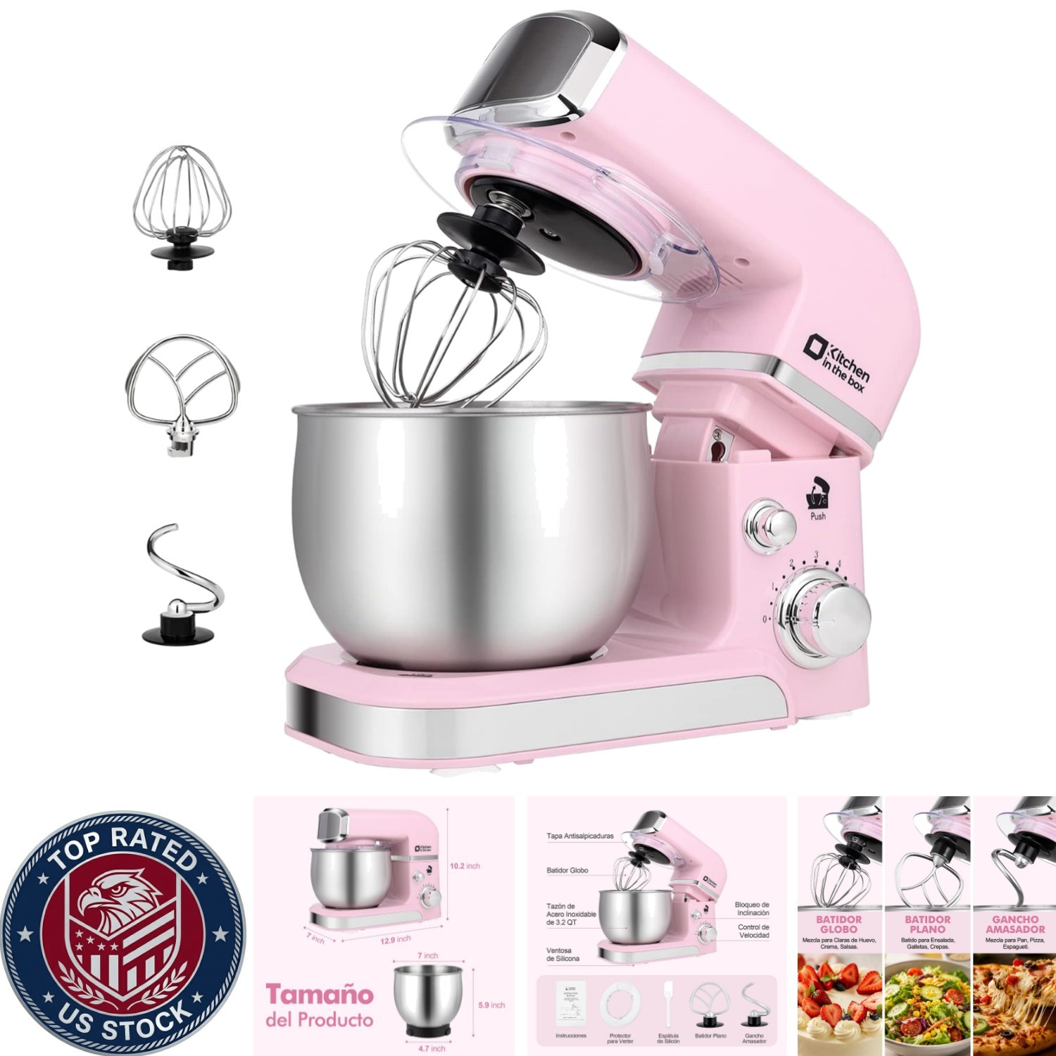 Tilt Head Stand Mixer - 3.2Qt Capacity with 6 Speeds and Anti-Splash Lid