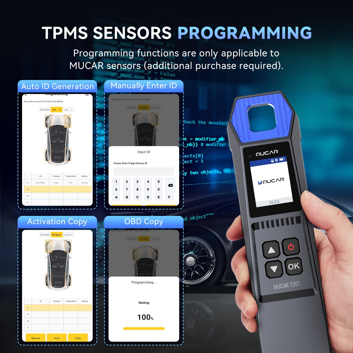 MUCAR T261 TPMS Relearning Activation Tire Pressure Sensor Programming For 892BT