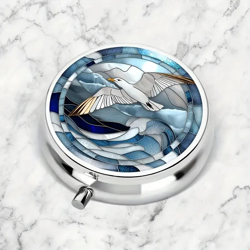 SEAGULL Ocean Blue Pill Box Organizer Medicine Case Triple 3 Compartment Travel
