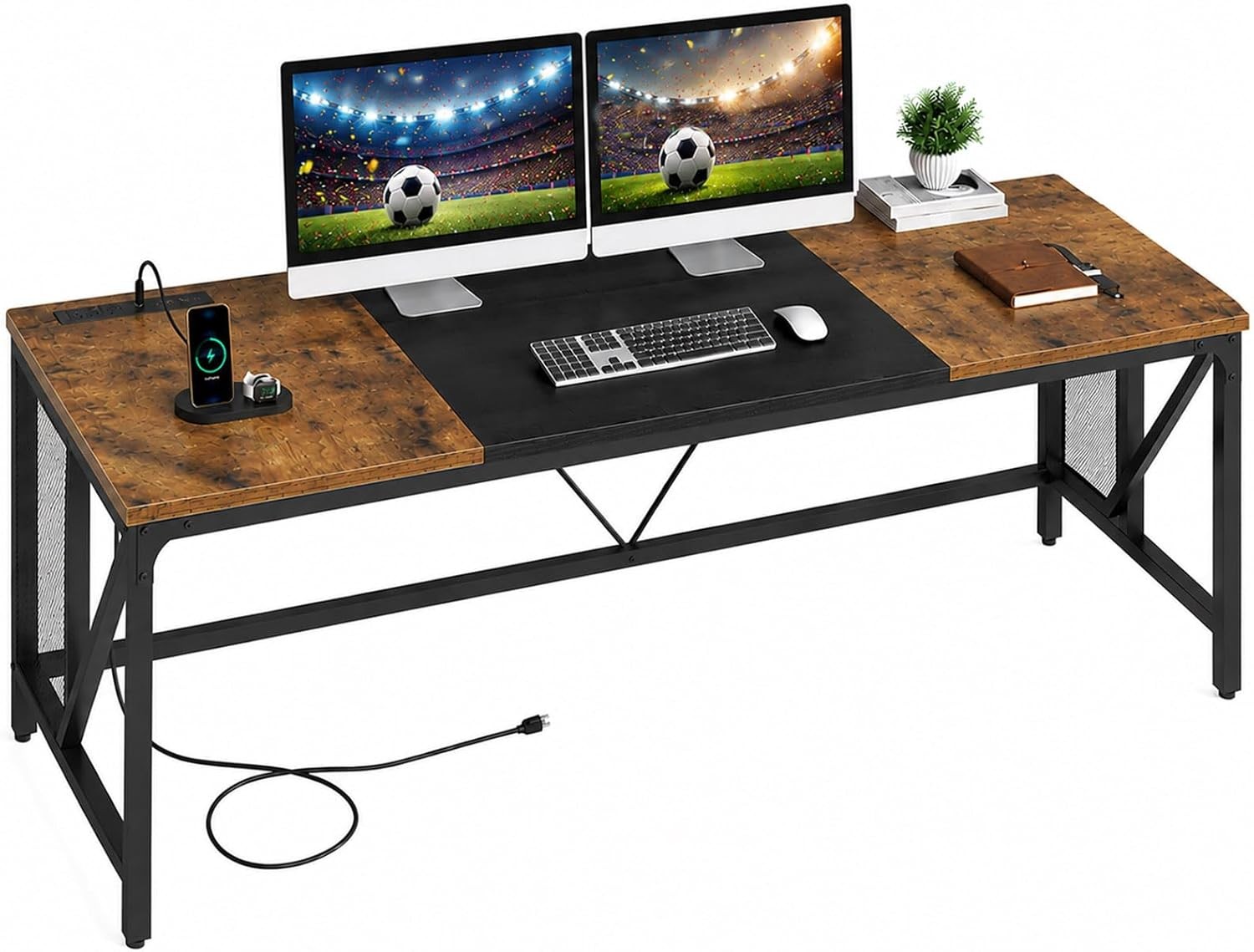 70.9" Computer Desk with Power Outlets, Gaming Desk, Large Office Executive Desk