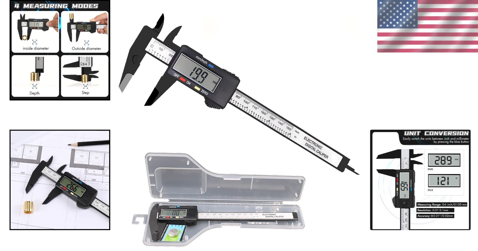 Compact LCD Digital Calipers - Plastic Design with Safety Features & Batteries