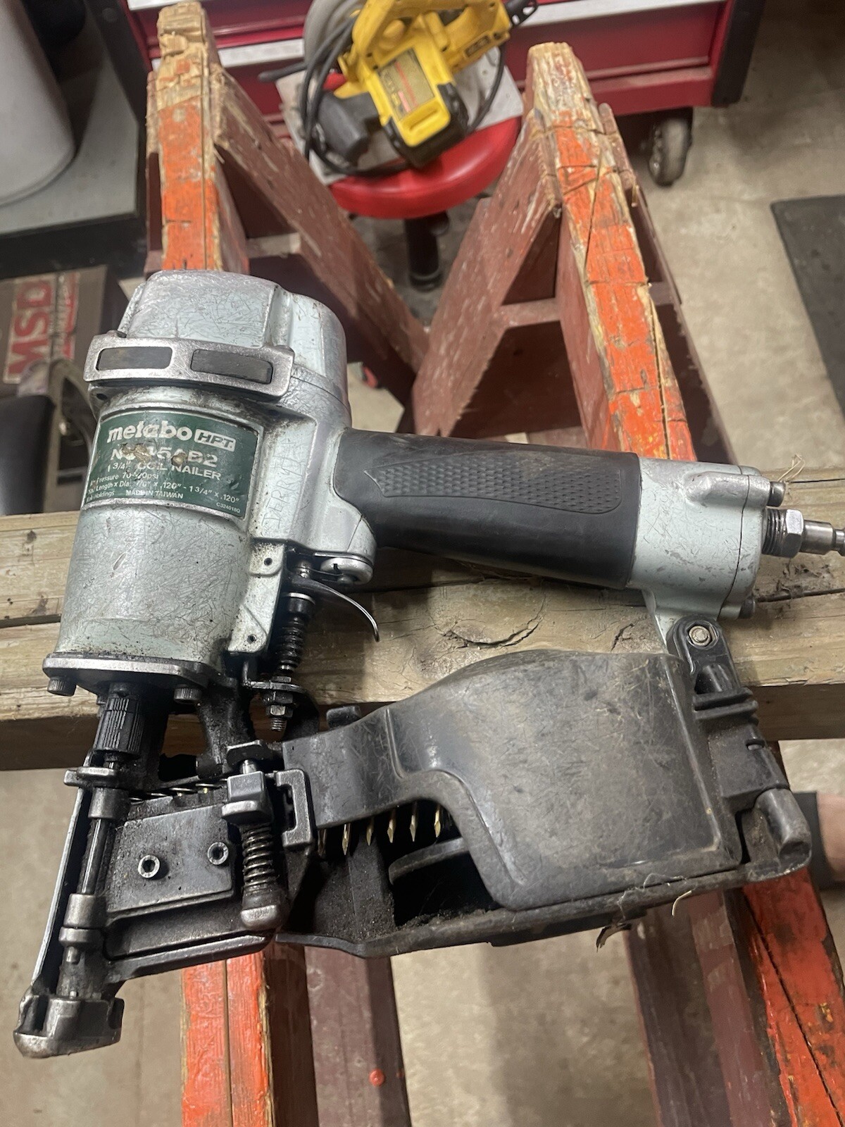 2 Metabo NV45AB2  1-3/4" Coil Roofing Nailers, Air Hoses, Tool Belt And Hammers