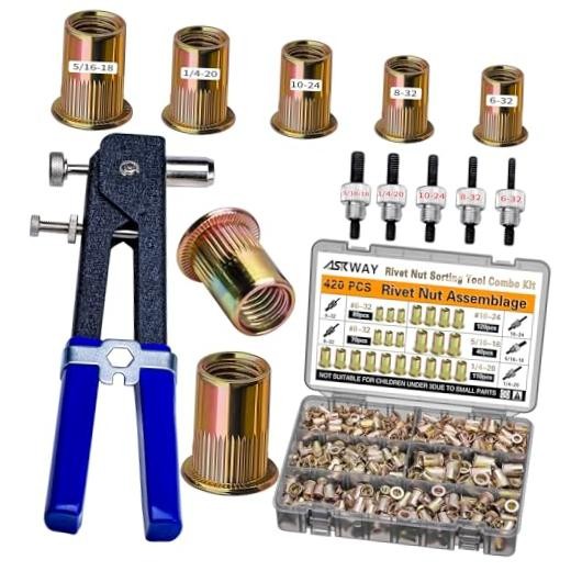 SAE Pressure Rivet Nut Tool Kit 420pcs, SAE Thread Rivet Nuts Kit | 420pcs