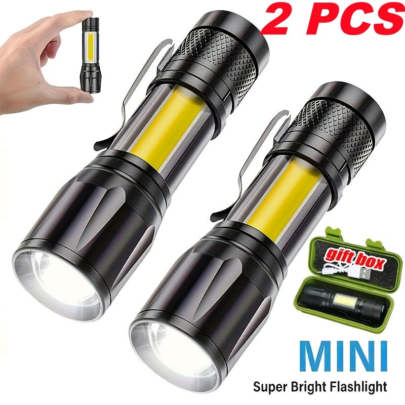 2 Pack LED Super Bright Flashlight Rechargeable Torch Tactical Lamp USB+ Battery