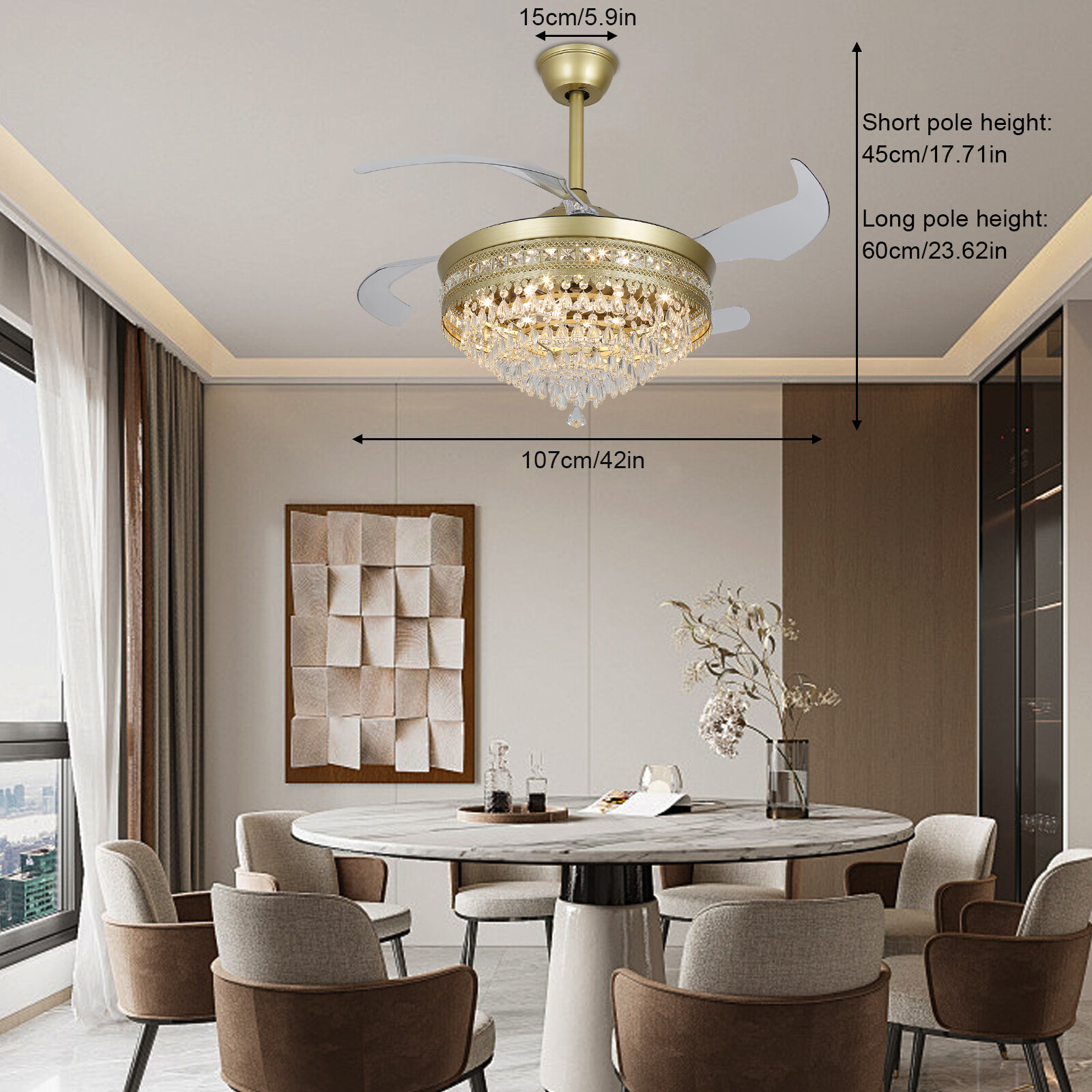 Modern Crystal Ceiling Fan Light with Remote Control and LED IlluminationUS