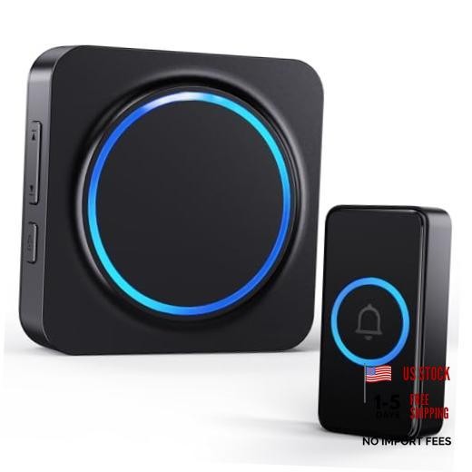 Wireless Doorbells for Home, Battery Doorbell with 1 Receiver+ 1 Button black