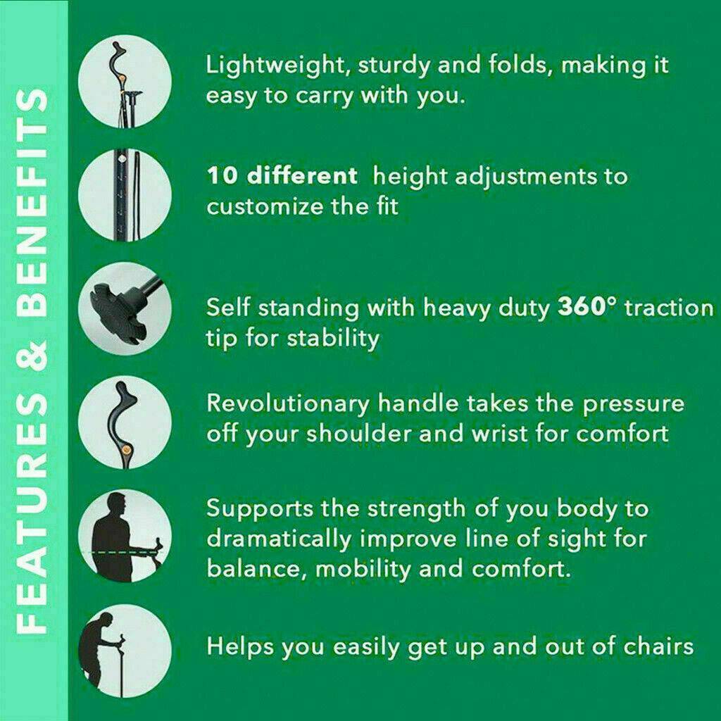 Good Posture Adjustable Walking Cane Stick Lightweight Folding Mobility Aid US