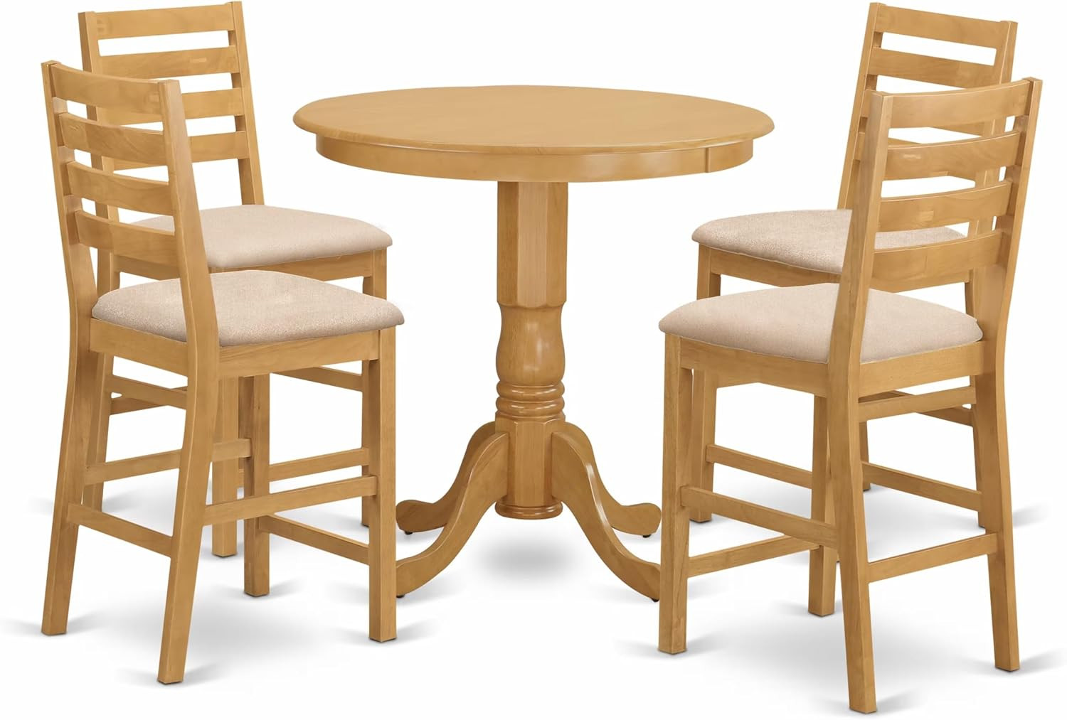 JACF5-OAK-C 5 Piece Counter Height Pub Set Includes a round Dining Table with Pe
