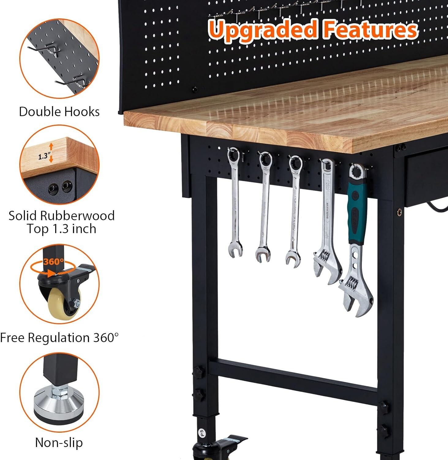 60" Adjustable Height Workbench 2000 LB Workstation W/ Drawer Storage & Pegboard
