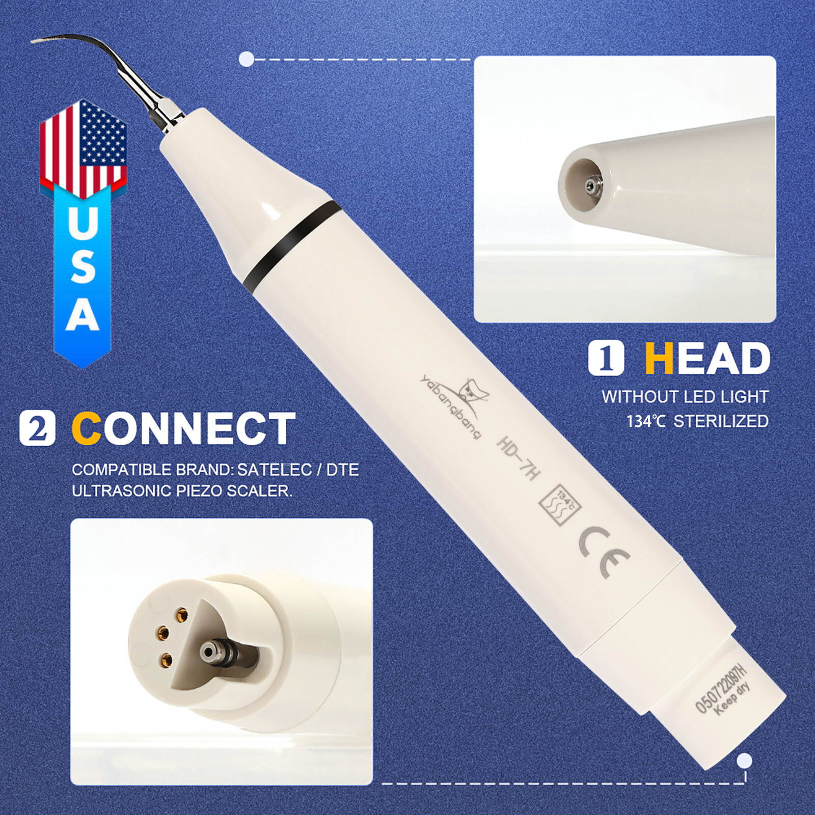 USA Dental Ultrasonic Piezo Scaler Handpiece HD-7H fit SATELEC DTE Detachable