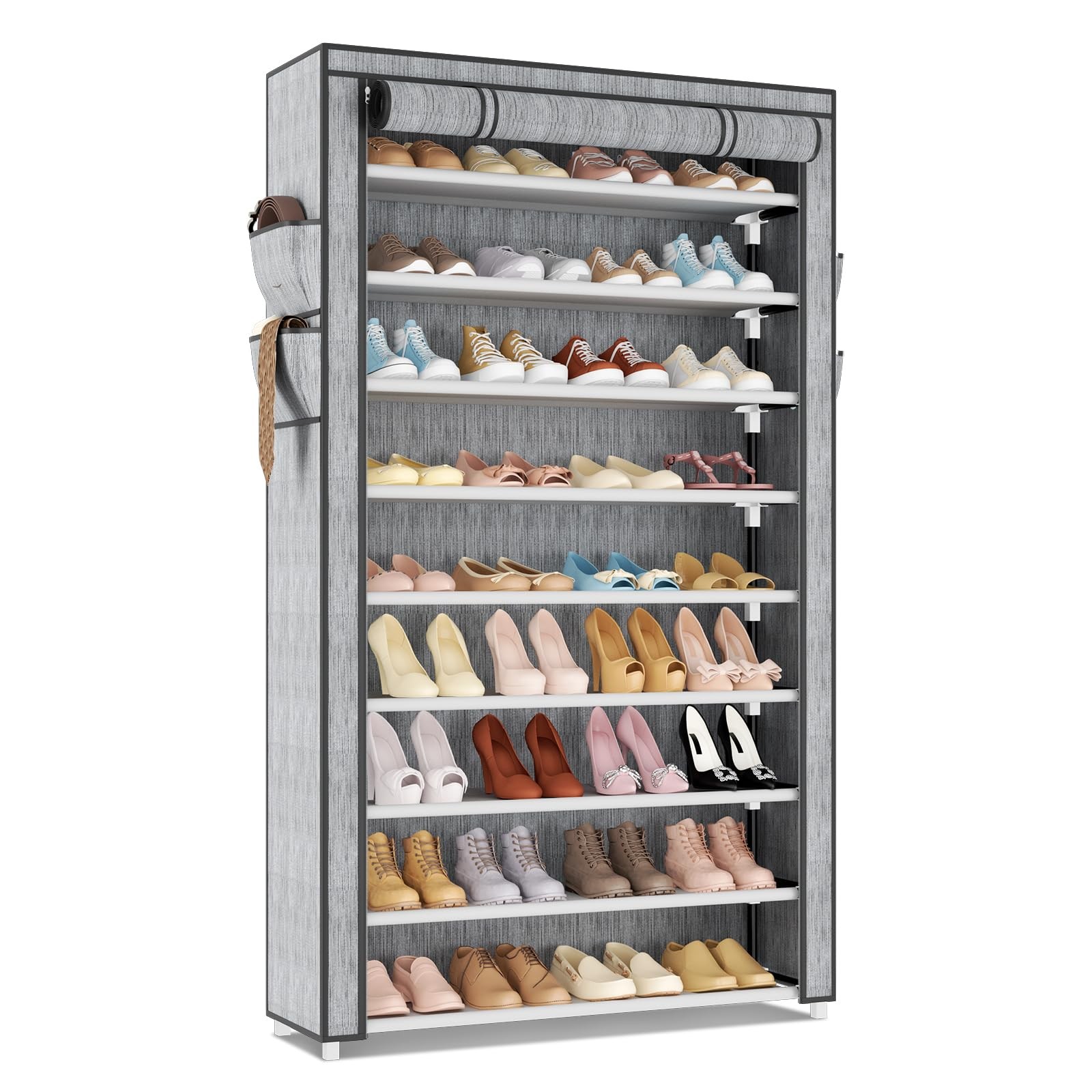 Shoe Rack with Covers 10 Tier Tall Shoe Rack Organizer Large Capacity Shoe Sh...
