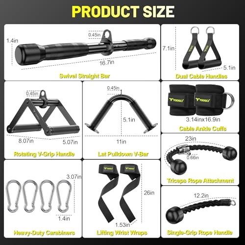 Cable Attachments for Gym, LAT Pulldown & Cable Machine Short Bar Set