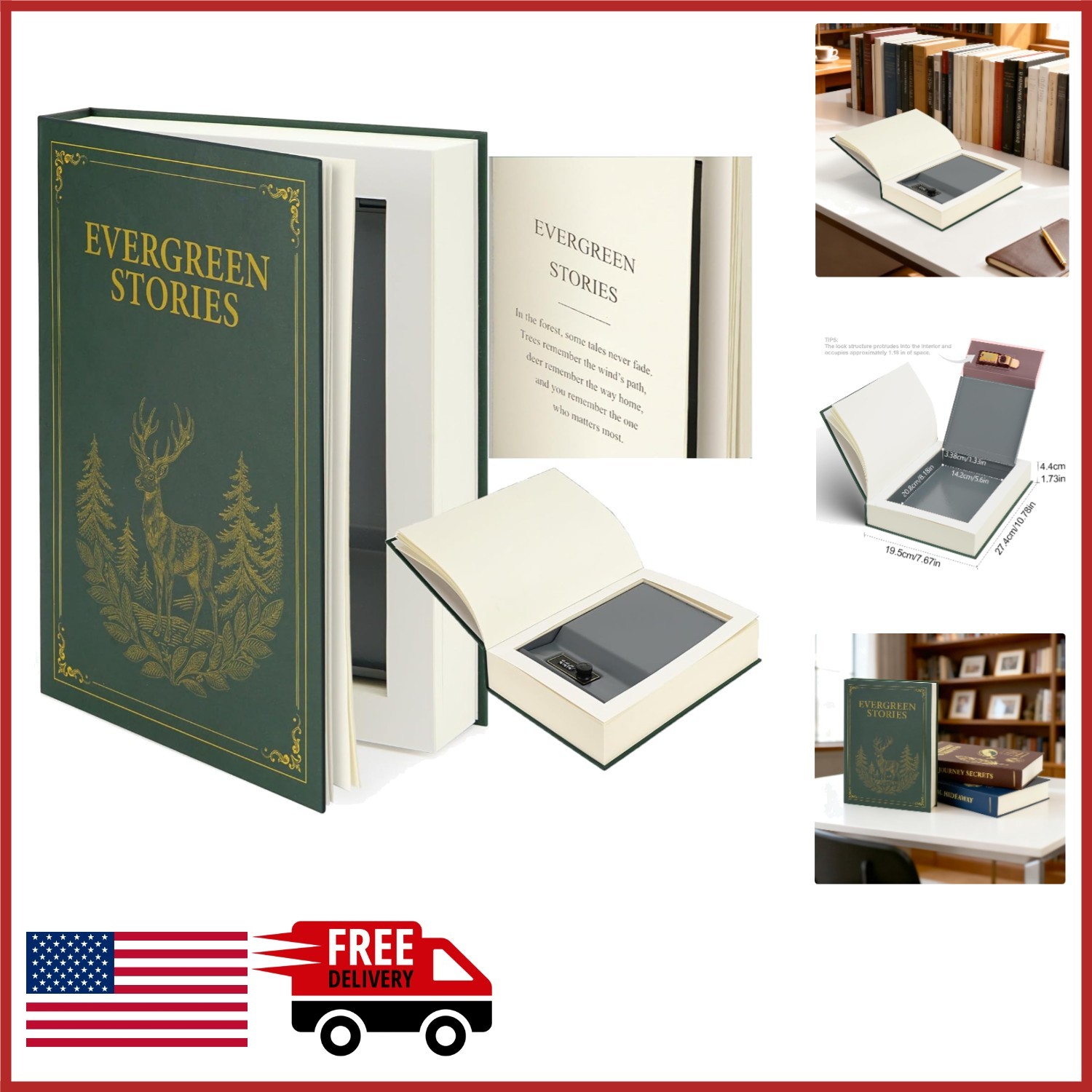 Freestanding Book Safe with Combination Lock for Discreet Storage of Valuables