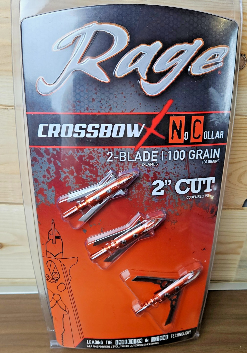 Rage Crossbow X No Collar 2-Blade 100 Grain 2 Inch Cut Expandable Broadheads