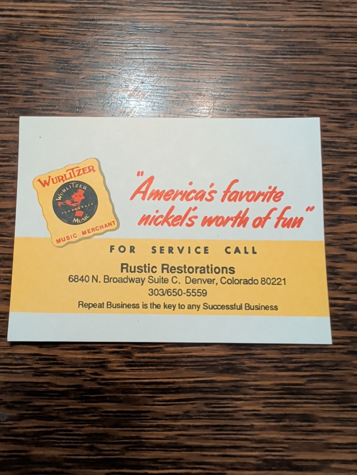 3 Wurlitzer jukebox Repair Business Cards vintage trade ad Rustic Restorations