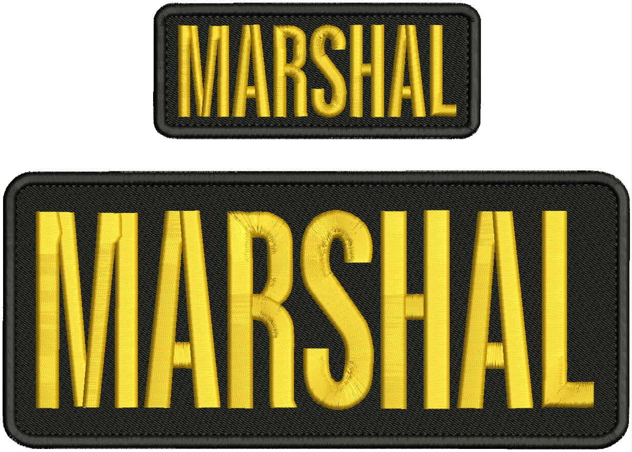 MARSHAL Embroidery Patches  4x10 and 2x5" Hook On Back Gold On Black
