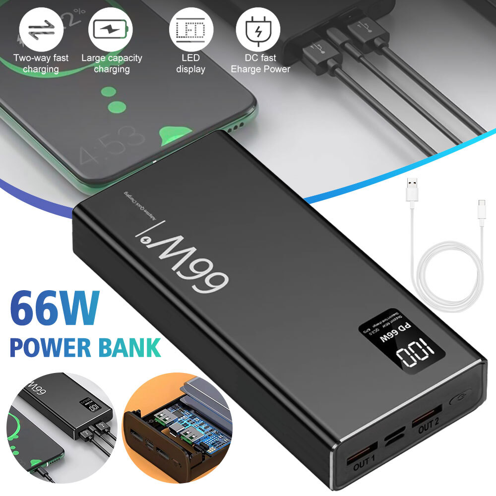 40000mAh 66W Power Bank Fast Charging Portable External Battery Charger PD 20W