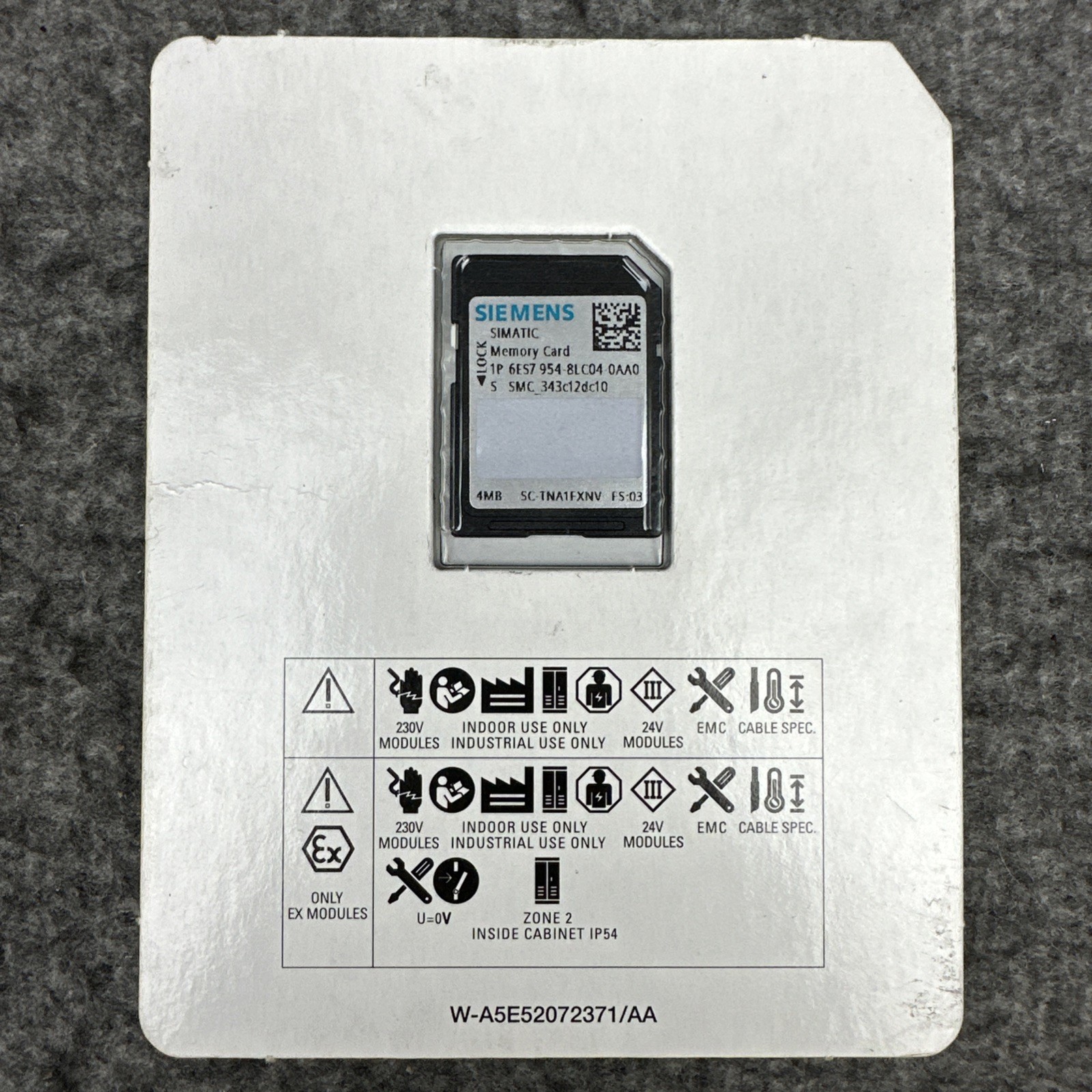 SIEMENS SIMATIC Memory Card 4MB 6ES7 954-8LC04-0AA0 SEALED