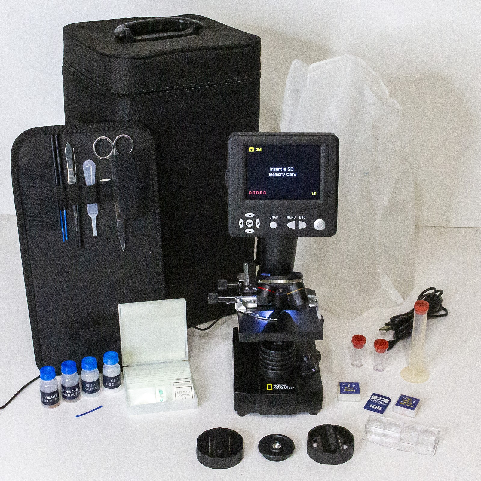 National Geographic 40X-1600X Microscope Kit 3.5" LCD 80-10301 & Accessories EUC