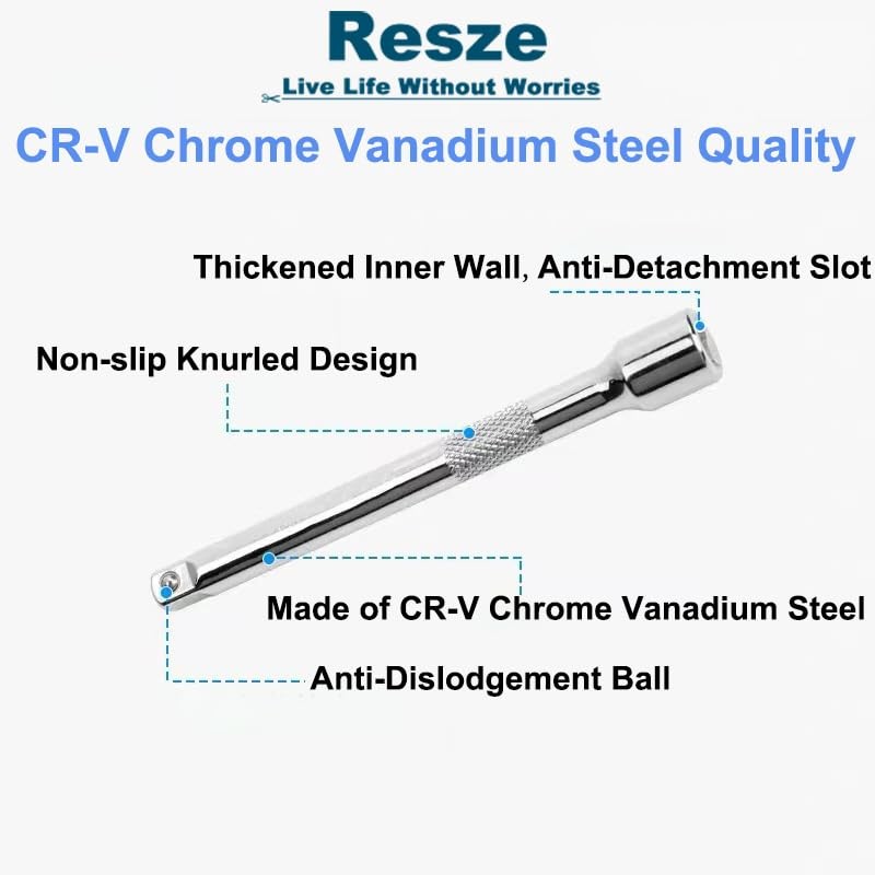 Resze 4 Pcs 1/4" Socket Extension Set, Drive Impact Bar 4pc, Sliver