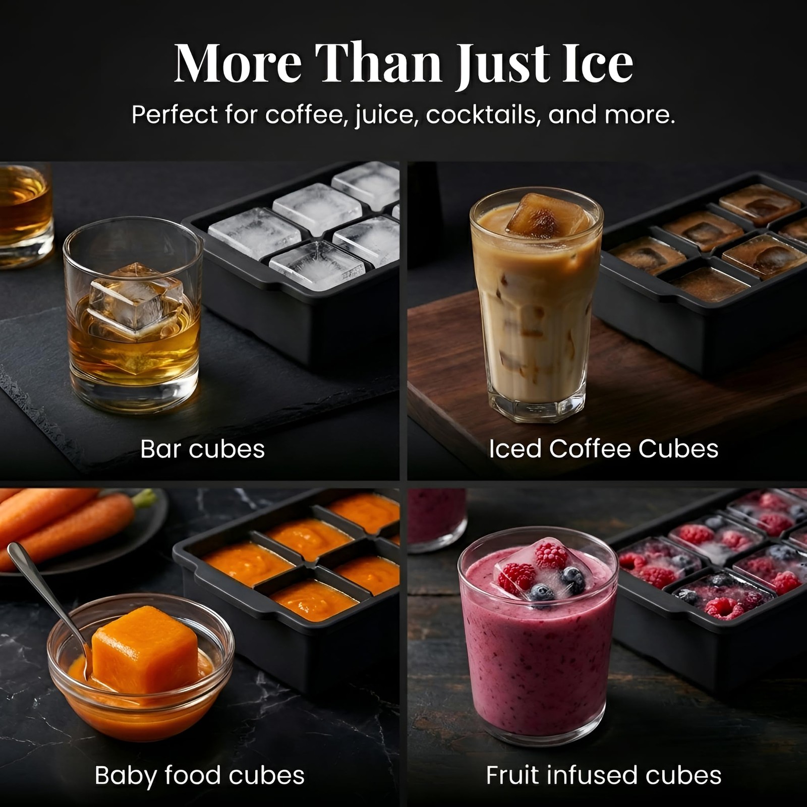 Large Silicone Ice Cube Tray (2-Pack), Easy Release 2-Pack, Black